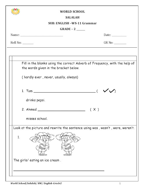 Birla World School Oman: Homework for Grade 2 as on 16/12/2018