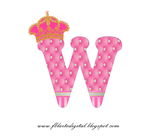 Alfabeto con Corona Dorada y Rosa. Pink Alphabet with Golden and Pink Crown.
