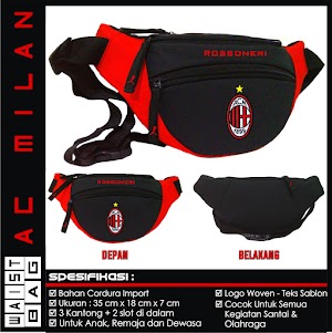 TAS PINGGANG WAISTBAG AC MILAN HITAM MERAH TAS PINGGANG WAISTBAG AC MILAN HITAM MERAH