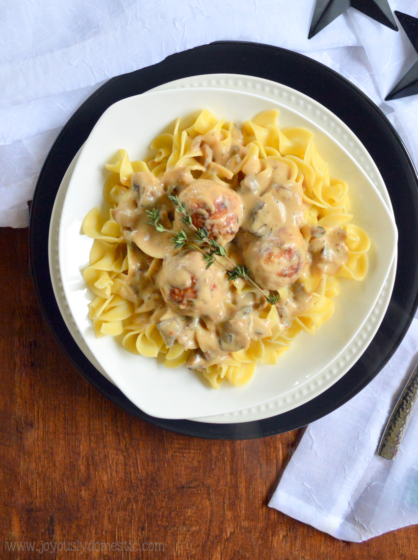 Joyously Domestic Savory Meatballs in Homemade Cream of Mushroom Soup