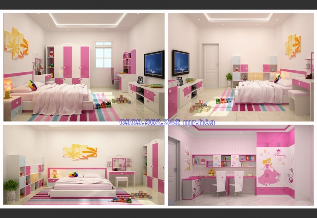 phòng ngủ trẻ  em, giường tầng, tủ áo trẻ em 1m17