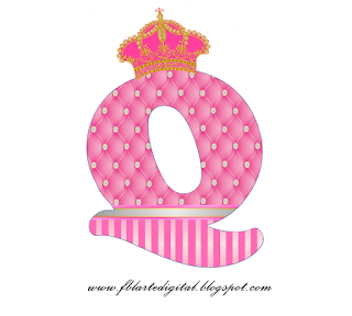 Alfabeto con Corona Dorada y Rosa. Pink Alphabet with Golden and Pink Crown.