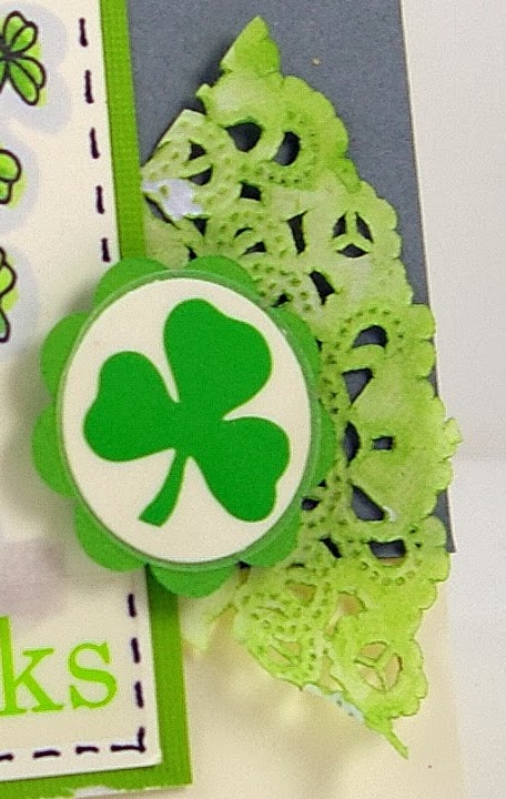 SRM Stickers Blog - St. Patrick's Day Card by Michelle - #st pats #card #stamping #copics #ranger #diistress #doilies #stickers