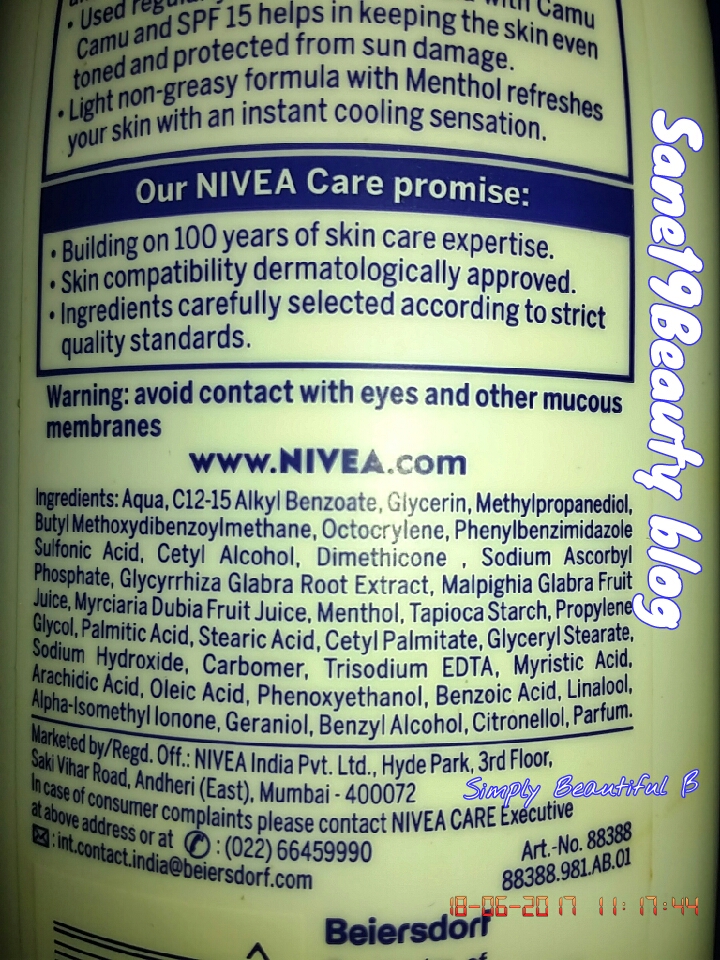 Review of NIVEA whitening cool sensation body lotion with menthol.😊🌿