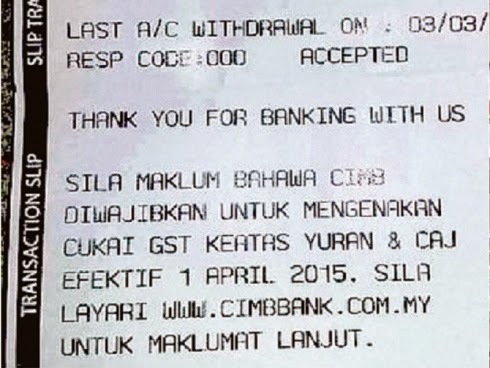 Viral pengeluaran wang ATM dikenakan caj GST melampau, cukai barangan dan perkhidmatan (GST), kesan perlaksanaan GST harga barangan naik, peniaga ambil kesempatan GST, viral GST laman sosial, caj GST tinggi keluarkan wang, ramalan kesan GST, gambar GST, GST Malaysia, mekanisme GST