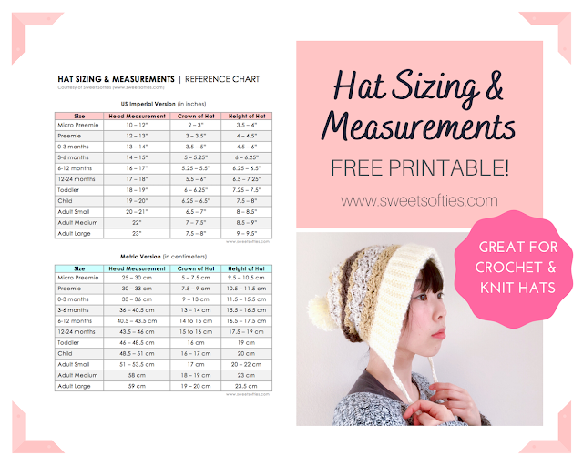 Hat Sizing & Measurements Reference Chart (Free Printable & Crochet Hat