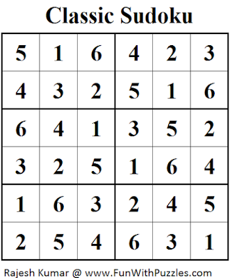 Classic Sudoku (Mini Sudoku Series #40) Solution