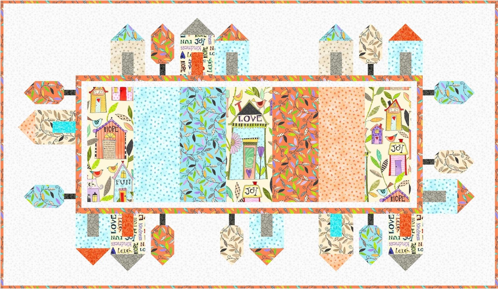Riviera mini house quilt, 21 x 22", free pattern by Megan Jimenez of Q...