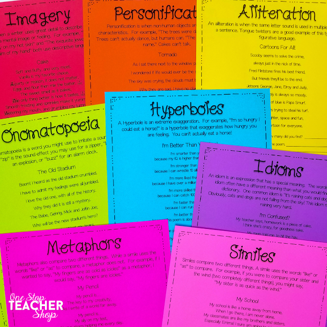 Teaching Figurative Language can be fun and meaningful for your students. Teaching figurative language through poetry can make it even better! Here are my best tips for teaching similes, metaphors, idioms, hyperbole, onomatopoeia, imagery, alliteration, and personification.