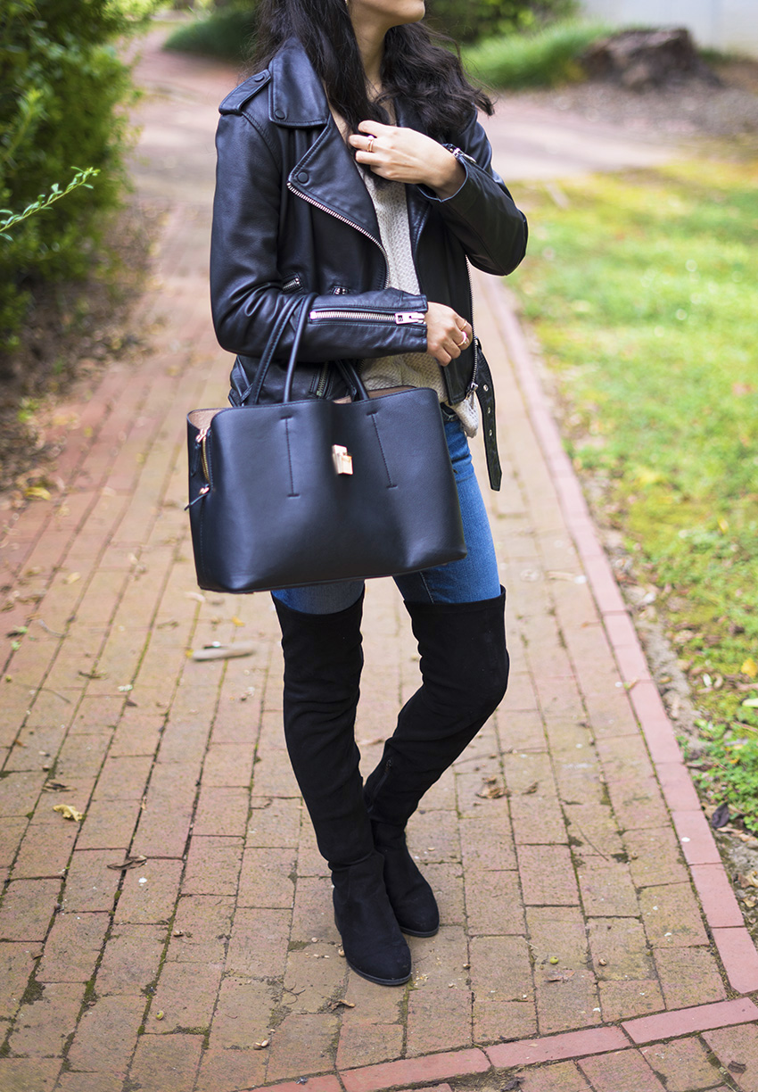 How to Style a Leather Jacket, AllSaints Balfern Biker Jacket Review, AG the legging skinny Jeans review