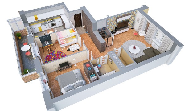 Những bản vẽ thiết kế căn hộ chung cư có 2 phòng ngủ đẹp - Homesetting