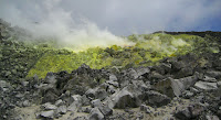 Steaming Surful and Sulfur Formations at the Sulfur Mines, Isabela Island, Galapagos