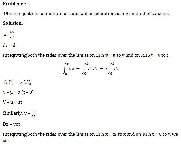 Obtain equations of motion for constant acceleration
