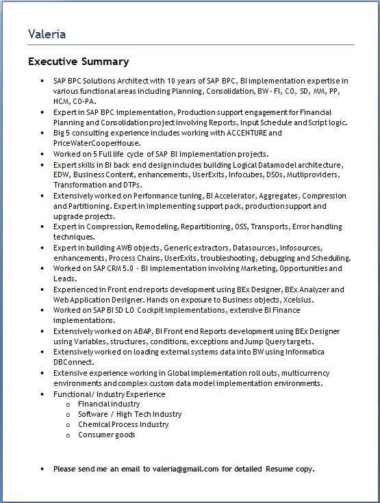sap epm bpc solutions architect sample resume format in sap abap sample resume