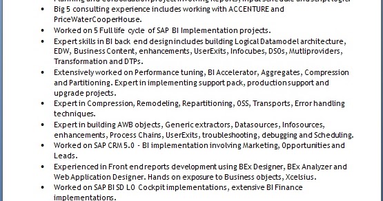 sap epm bpc solutions architect sample resume format in sample sap bw resume