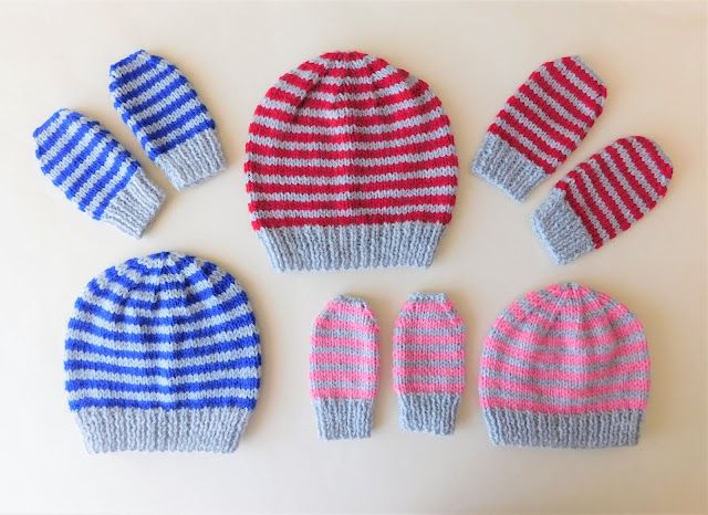 Marianna's Lazy Daisy Days: Simple Stripes Baby Beanie Hat & Mittens