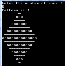 ALLTYPECODING: How to print diamond shape in c#.?