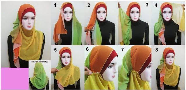 cara memakai jilbab pashmina sifon motif