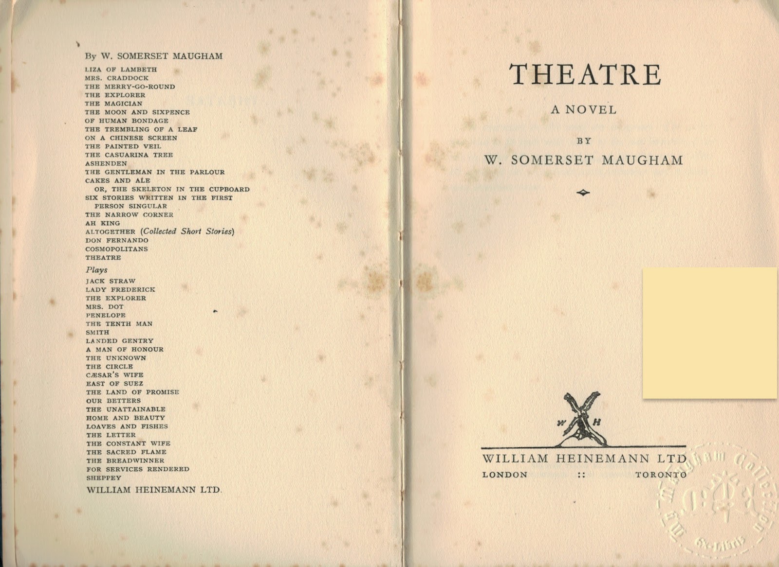 title page of Theatre 1937 Heinemann