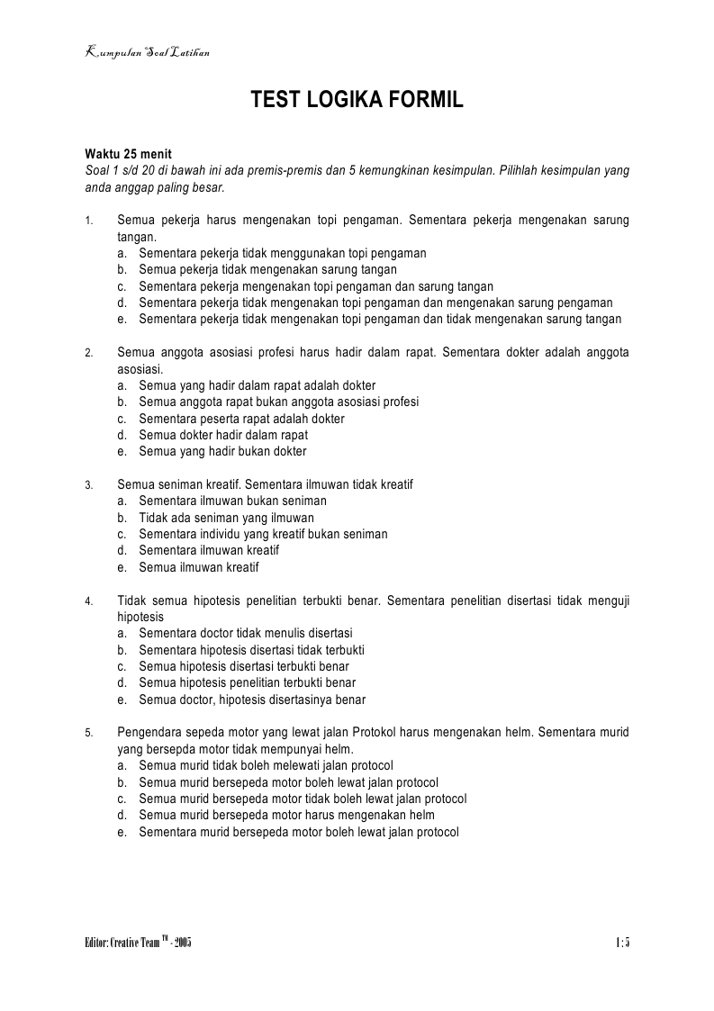 Kunci Sukses Soal Psikotest Logika Formil