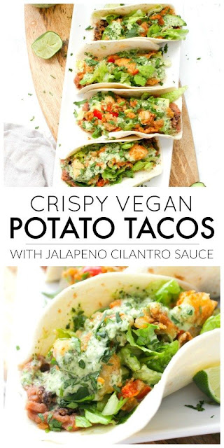 Crispy Vegan Potato Tacos with Jalapeño Cilantro Sauce