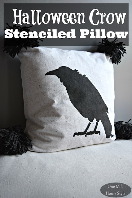 Halloween Crow Stenciled Pillow - One Mile Home Style