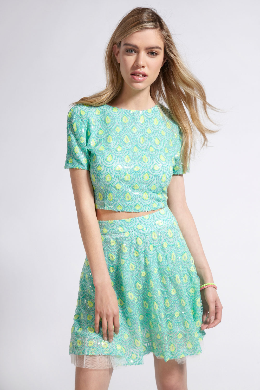 The Blush Blonde Chic Trend Matching Crop Top & High Waisted Skirt