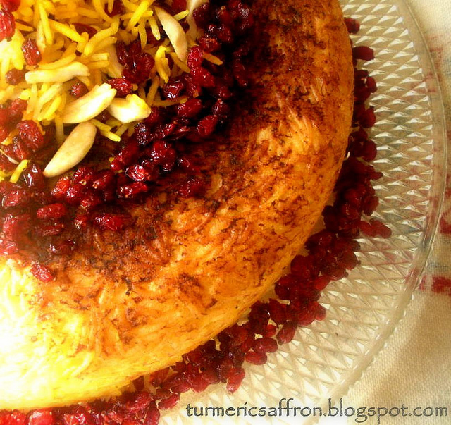 Turmeric & Saffron TahChin Persian Upside Down Layered Saffron Rice