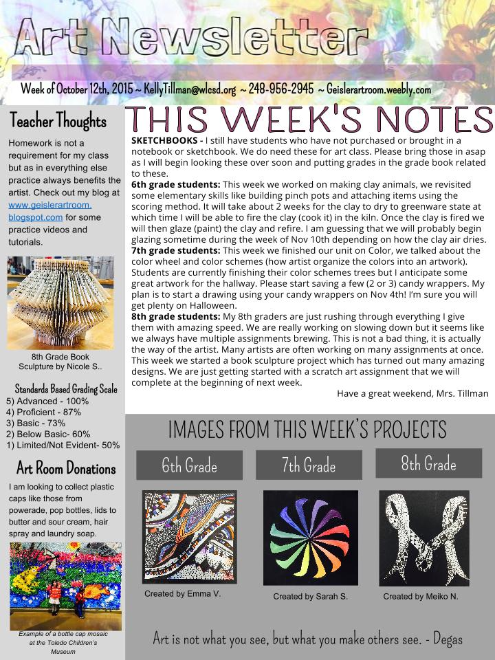 Geisler Art Room Art Newsletter Week of Oct 12th
