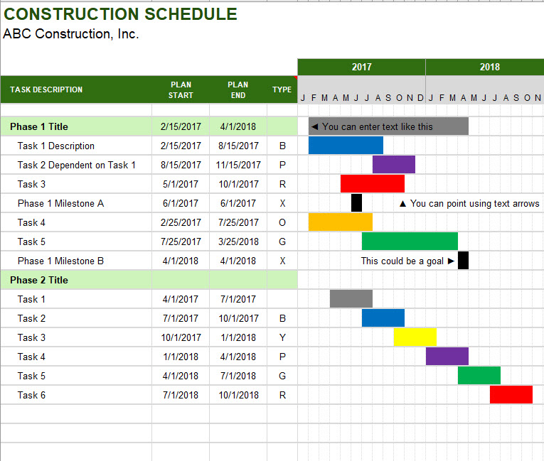 Construction Schedule Excel Sheet Template