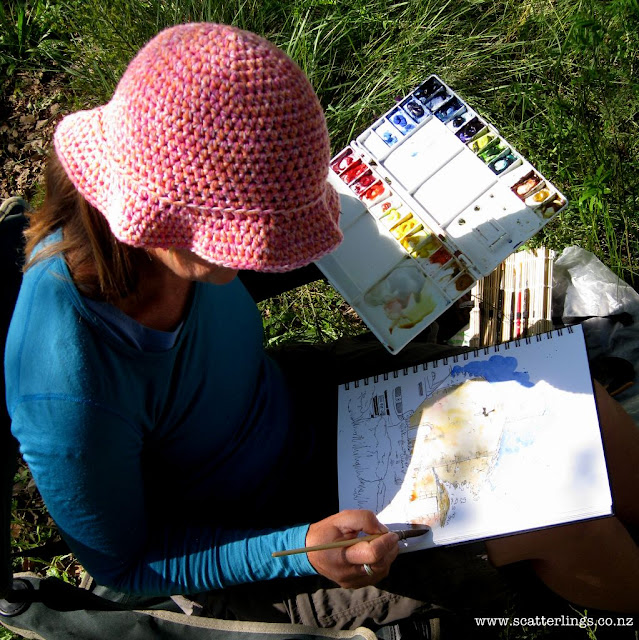 Sketching outside in Spain - Stillman and Birn watercolour sketchbook, watercolours and ink.