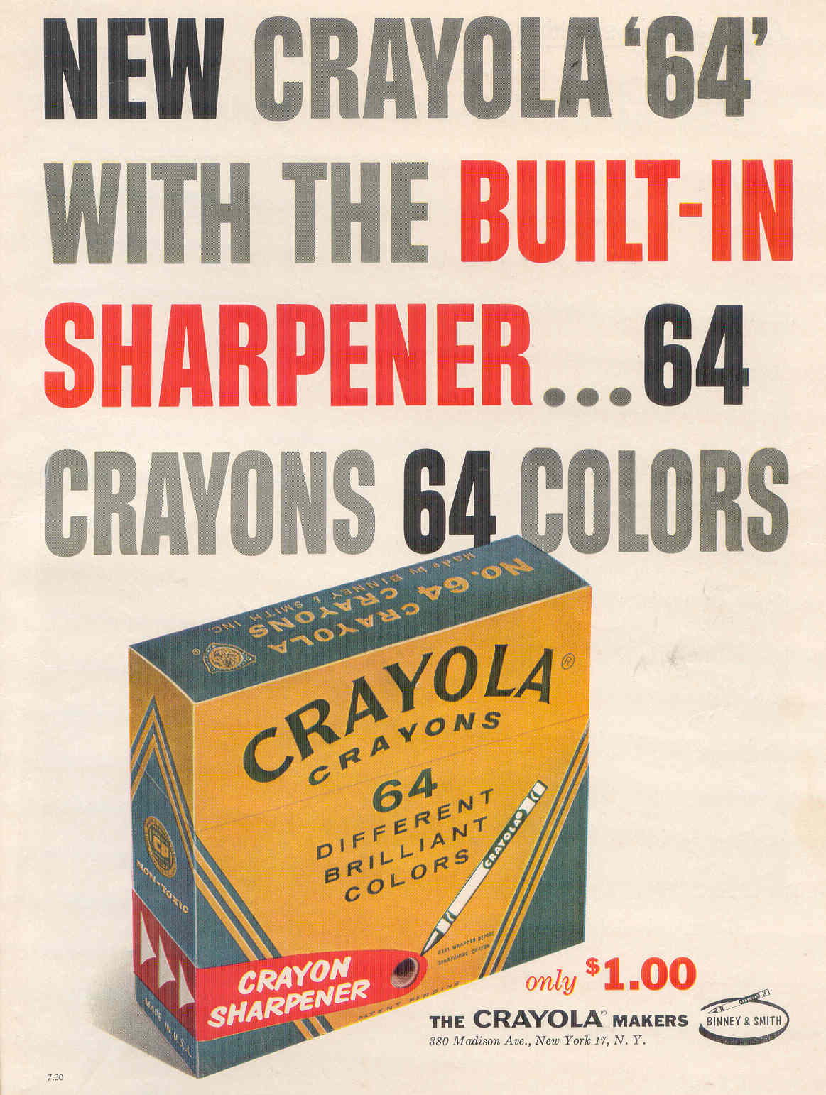 Binney and Smith Crayola Crayons '64' box - 1958