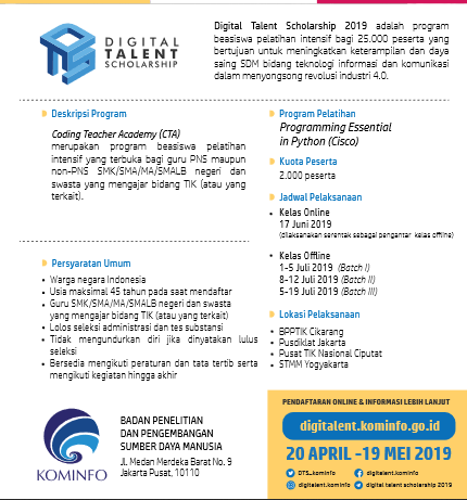 Raih 25 000 Beasiswa Digital Talent Scholarship 2019 Bagi Lulusan Smk D3 S1 D4 Guru Dan Masyarakat Umum Berkat Ilmu