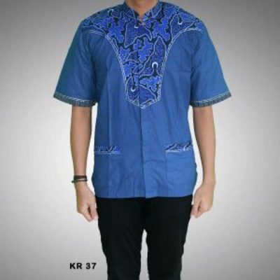  Baju Koko Batik Kombinasi Polos Lengan Panjang dan Pendek 