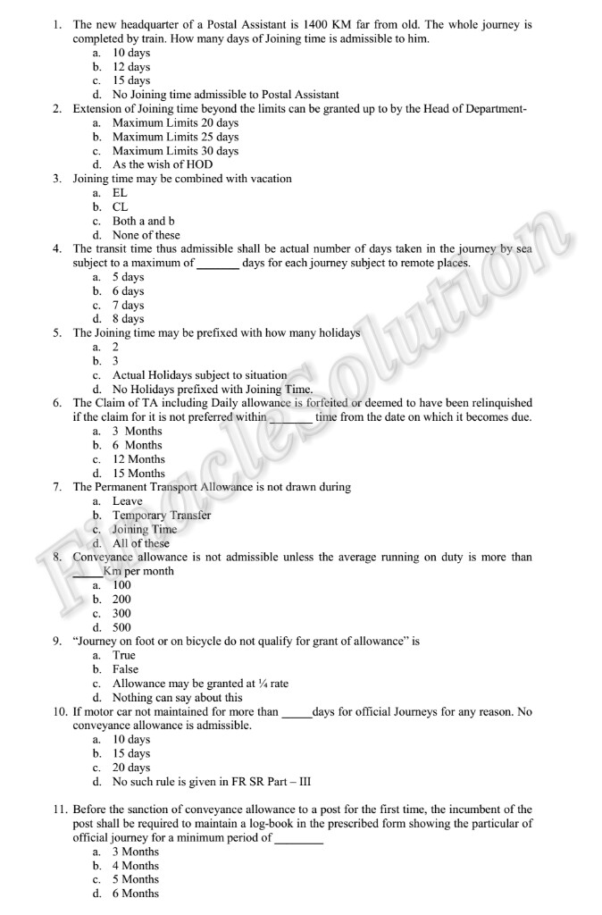 TA Rules Made Easy 20 most important MCQ