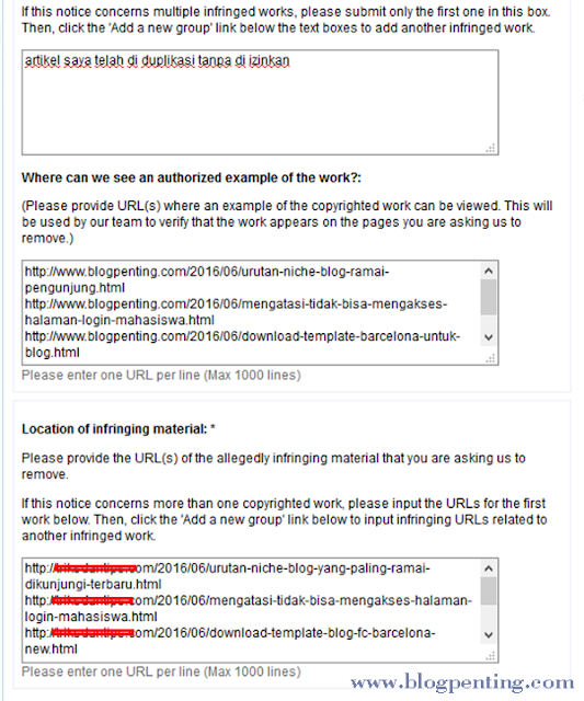Form pengajuan laporan pencurian artikel ke Google DCMA