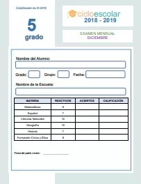 Examen del Bloque II Quinto grado 2018-2019 Examen del Bloque II Quinto grado 2018-2019