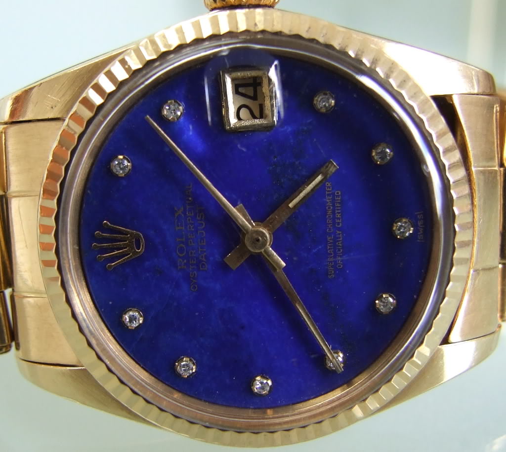 This is a ladies 18kt rose gold DateJust with Lapis diamond dial ...
