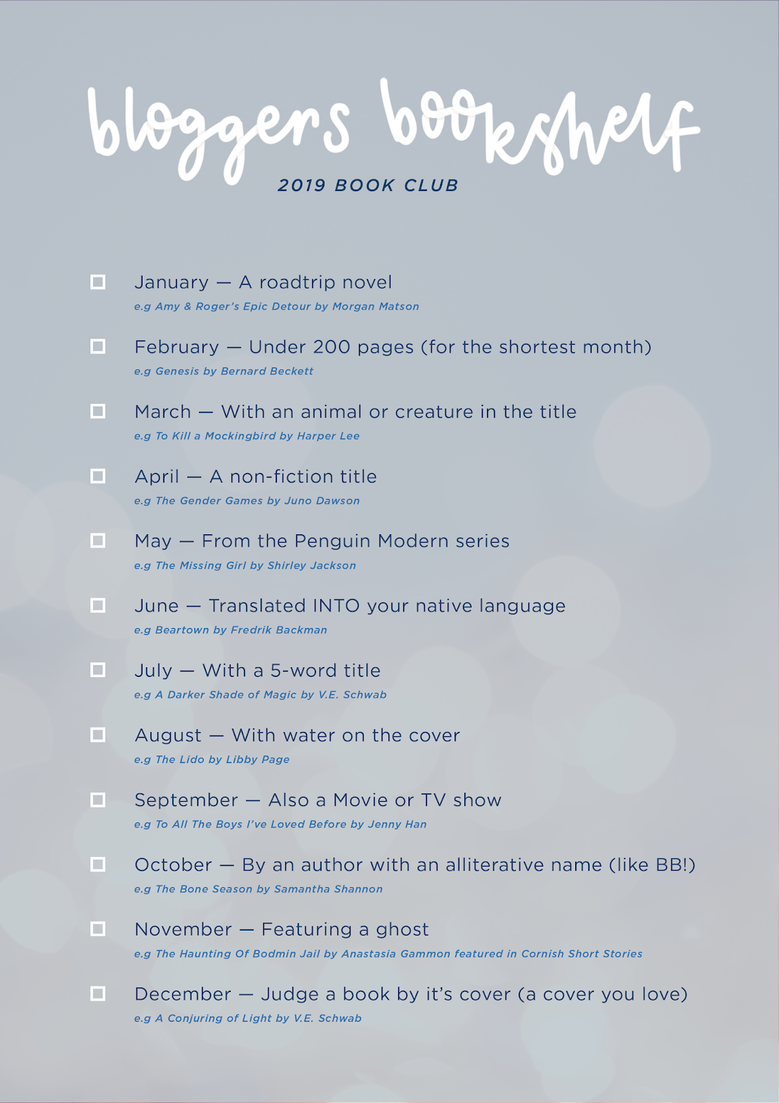 Book Club 2019's Reading List + Free Printable! / Blogger's Bookshelf