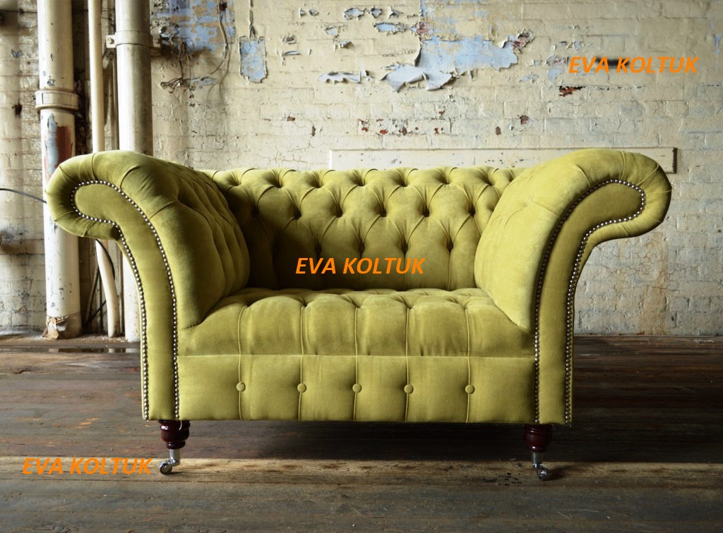 Eva Koltuk Limon Yesili Termo Chesterfield Tekli Kanepe
