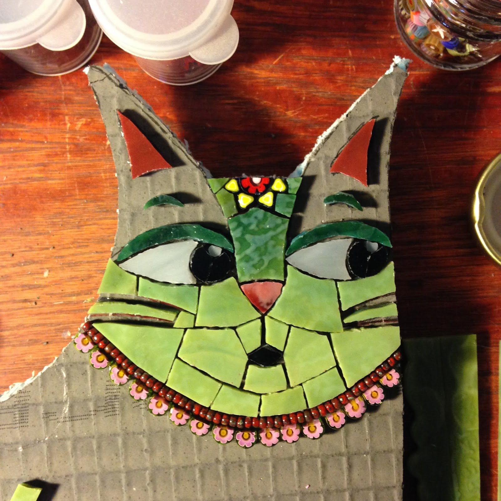 Christine Brallier Art Mosaic cats in progress