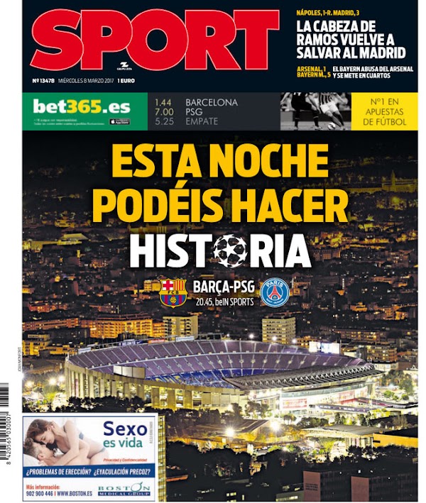 FC Barcelona, Sport: "Esta noche podéis hacer historia"