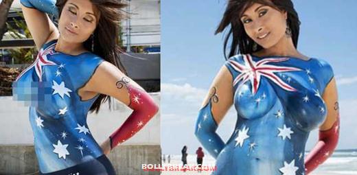 Aisha Sagar looking smoking hot wearing nothing but painting australian flag - Australian Pop Star Aisha Sagar topless Australian Flag 