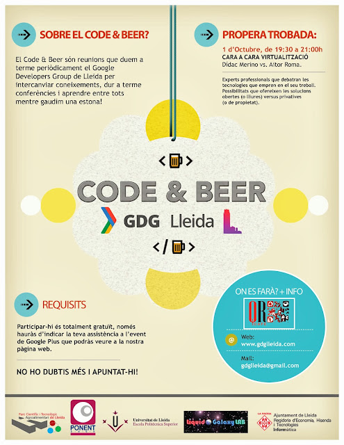 Presentem el primer  Code and Beer del #GDG #Lleida: Cara a cara sobre virtualització de servidors #event
