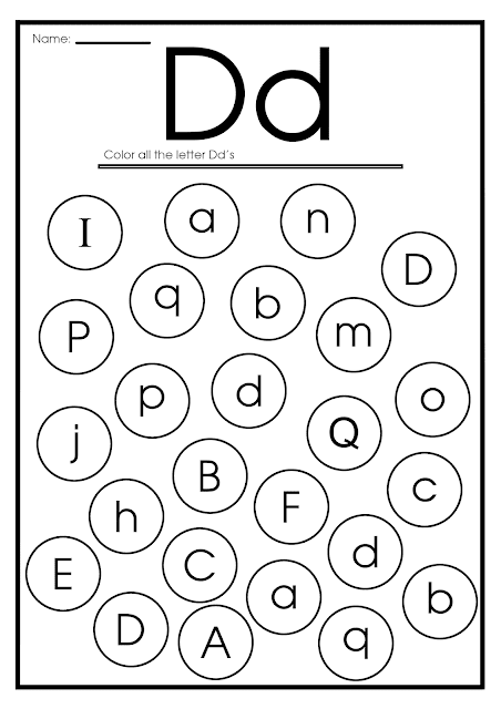 Find letter d worksheet -- printable ESL materials to teach English alphabet