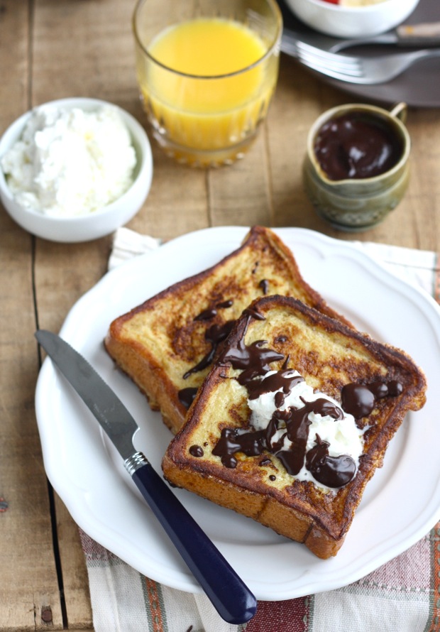 Cinnamon French Toast with Vanilla Whipped Cream and Chocolate Sauce by SeasonWithSpice.com