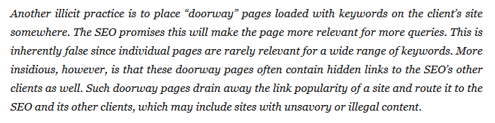 SEO companies usually create doorway pages