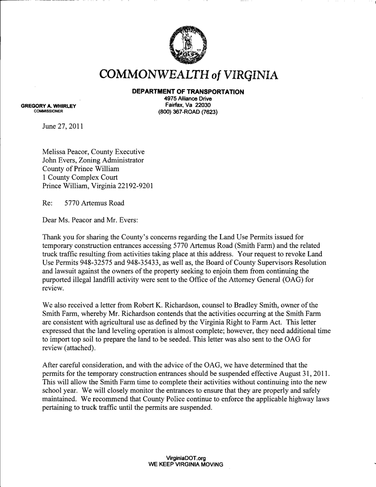 Stop the Dump Trucks! VDOT Orders Access Permits Revoked for