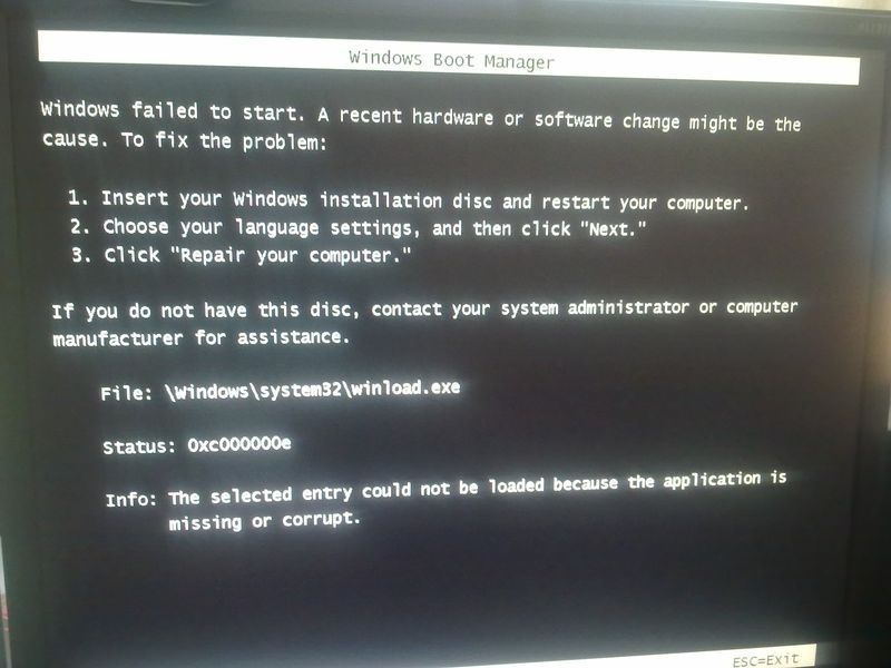 Failed start exe. Windows Boot Manager Windows failed to start. Windows failed to start при установке с флешки. Перенос винды на другое железо. 0xc000000e при включении.