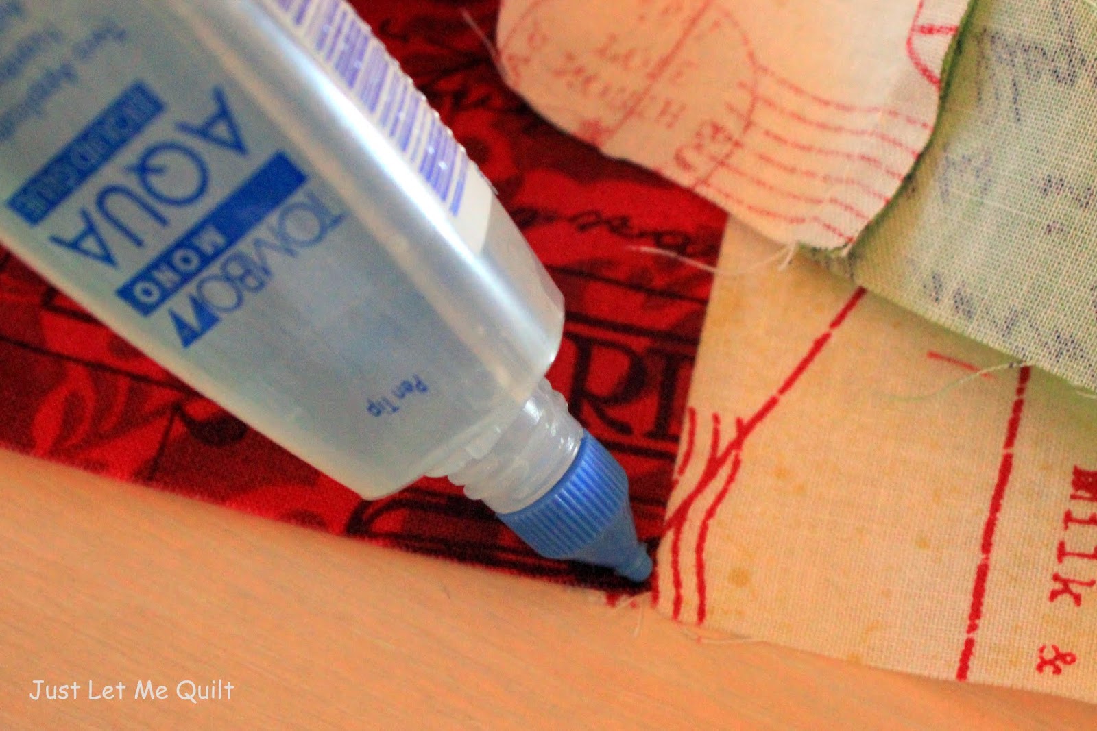 Just Let Me Quilt Using Glue To Hold That Fabric Piece In Place